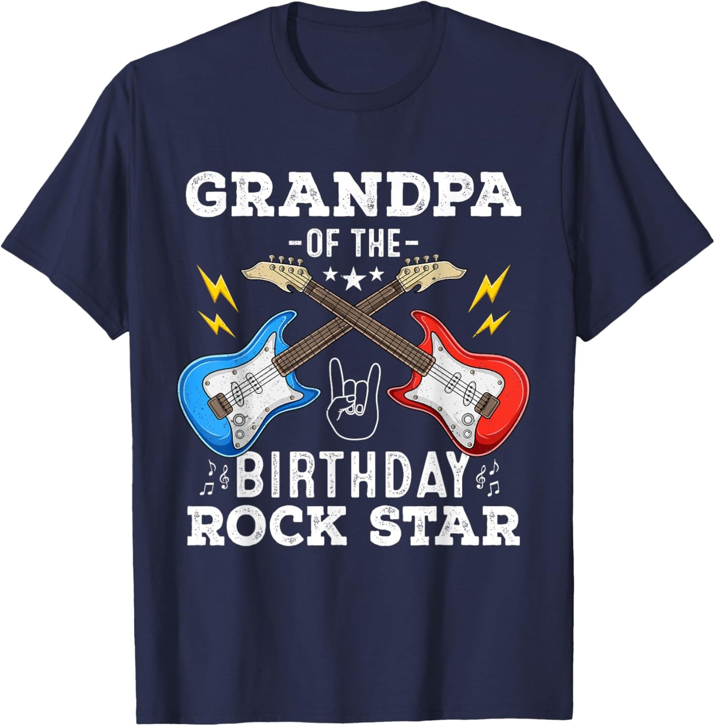 Grandpa Of The Birthday Rock Star Guitar Themed Birthday T-Shirt - T-Shirt | Navy