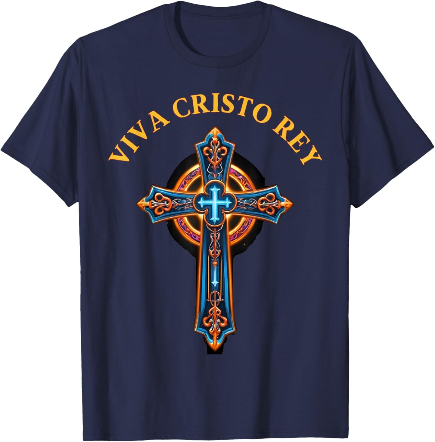 Roman Catholic Viva Cristo Rey Cristeros Cross T-Shirt - T-Shirt | Navy
