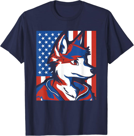 Furry Fandom Us Flag Cosplay Furs - Fursuiter Fursuits T-Shirt - T-Shirt | Navy