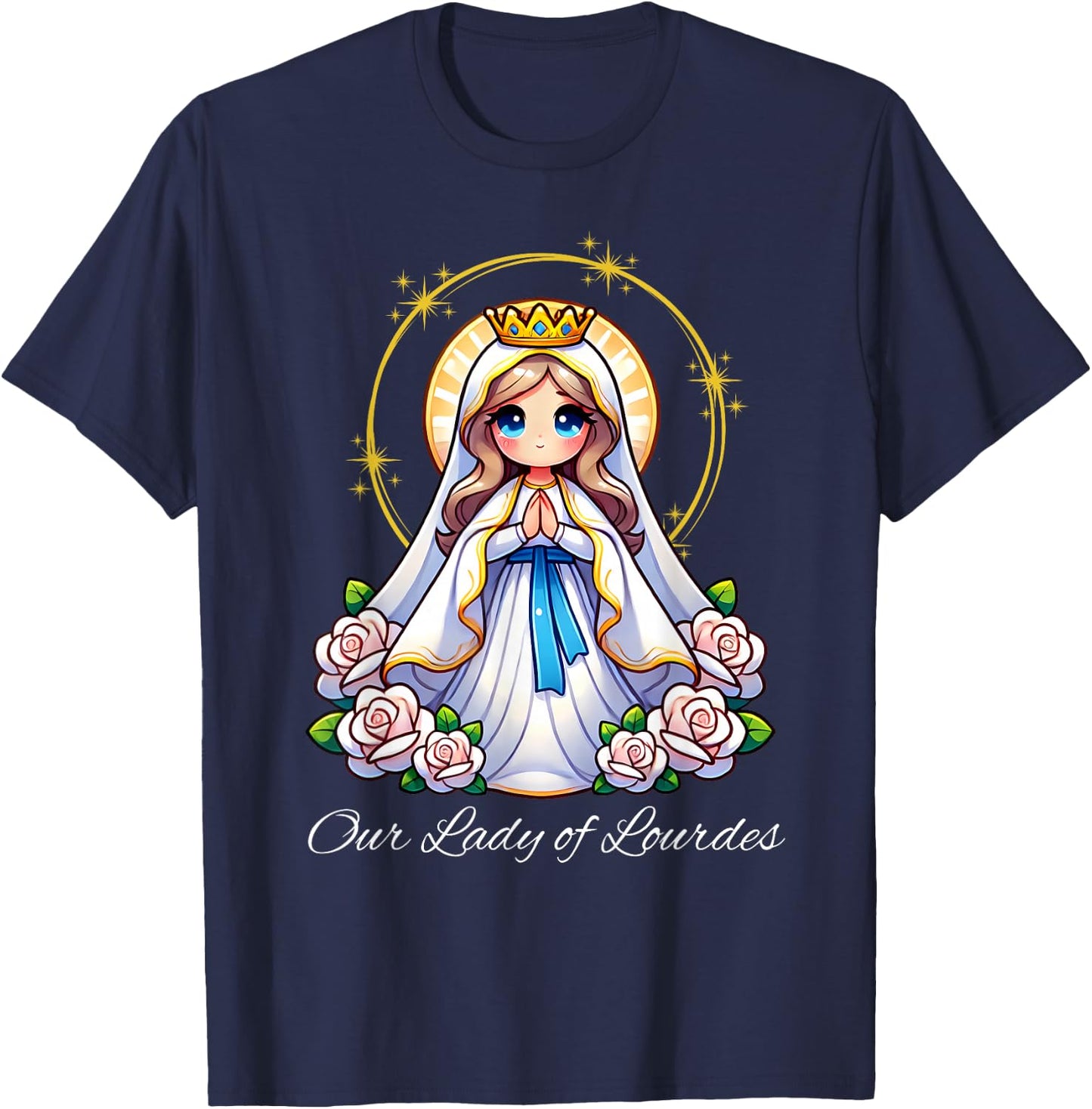 Our Lady of Lourdes Pray Mary Cute Women Catholic Girls kids T-Shirt - T-Shirt | Navy
