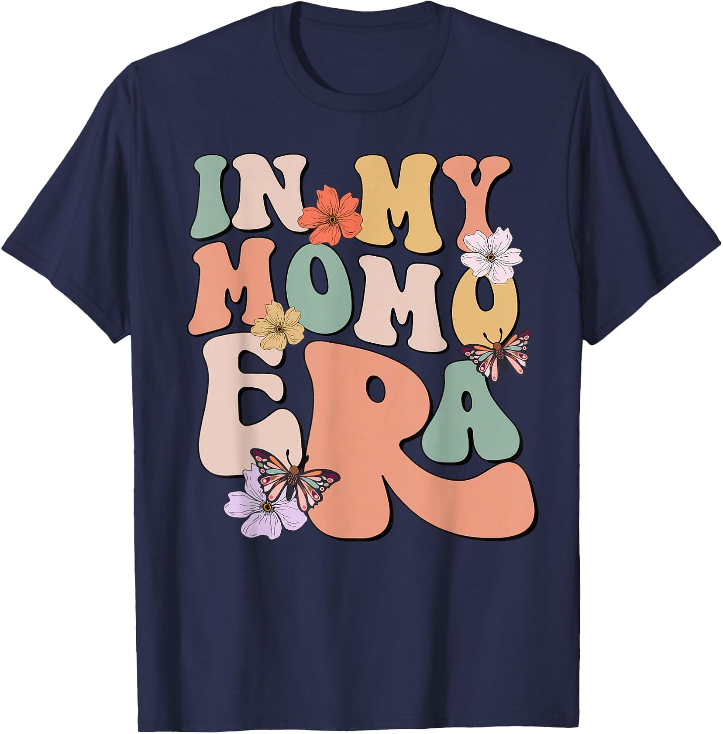 Retro Groovy In My Momo Era Butterfly Mother's Day T-Shirt - T-Shirt | Navy