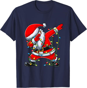 Santa Christmas Tree Lights Boys Girls Kids Dab Xmas T-Shirt - T-Shirt | Navy