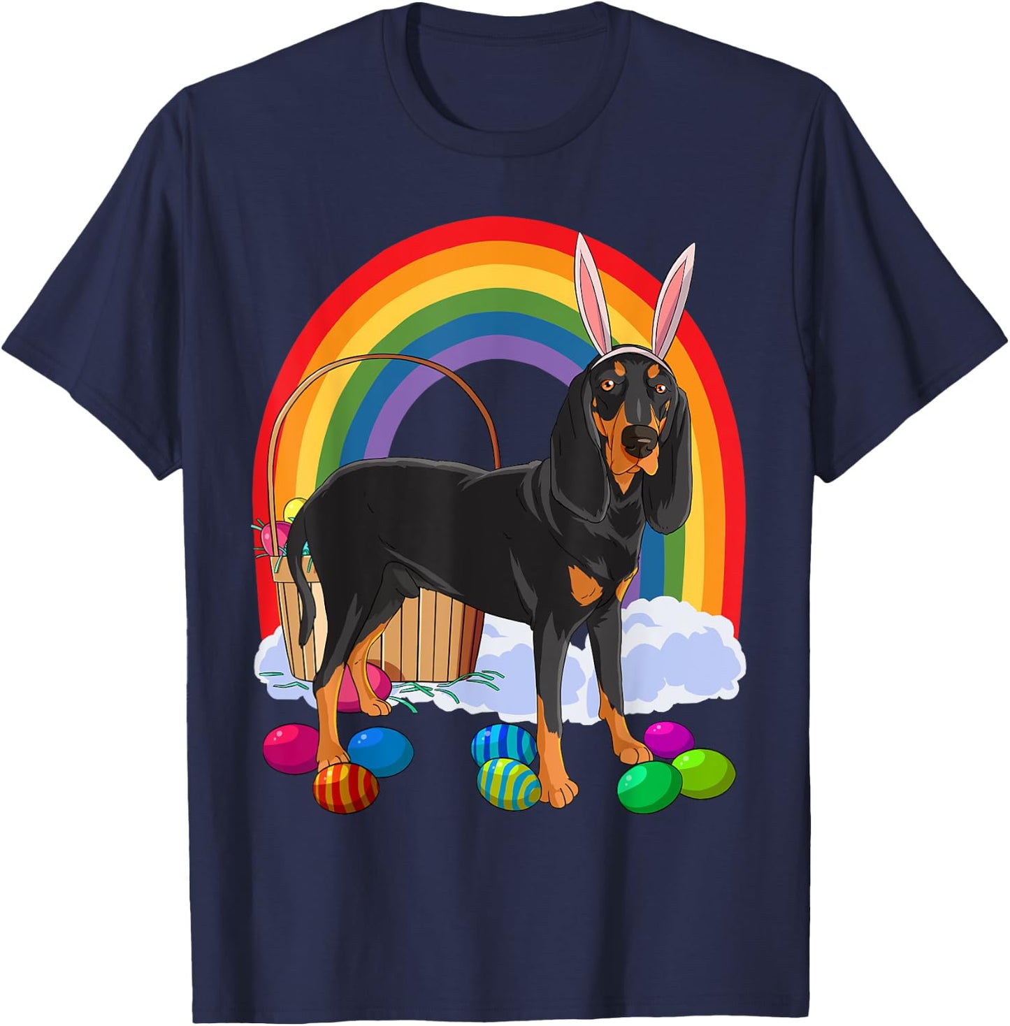 Black and Tan Coonhound Easter Eggs Bunny Dog T-Shirt - T-Shirt | Navy