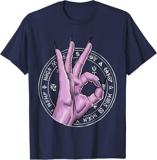 666 Satan Hand Sign Occult Satanist Devil Demon Antichrist T-Shirt - T-Shirt | Navy