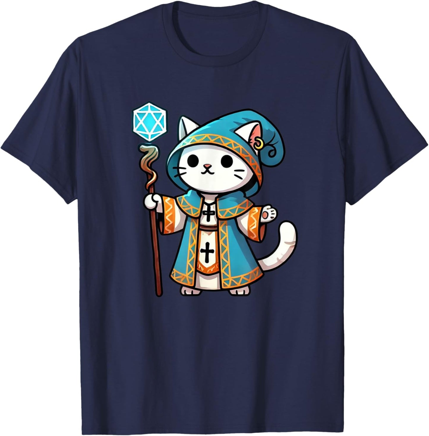 Medieval Cleric Cat T-Shirt - T-Shirt | Navy