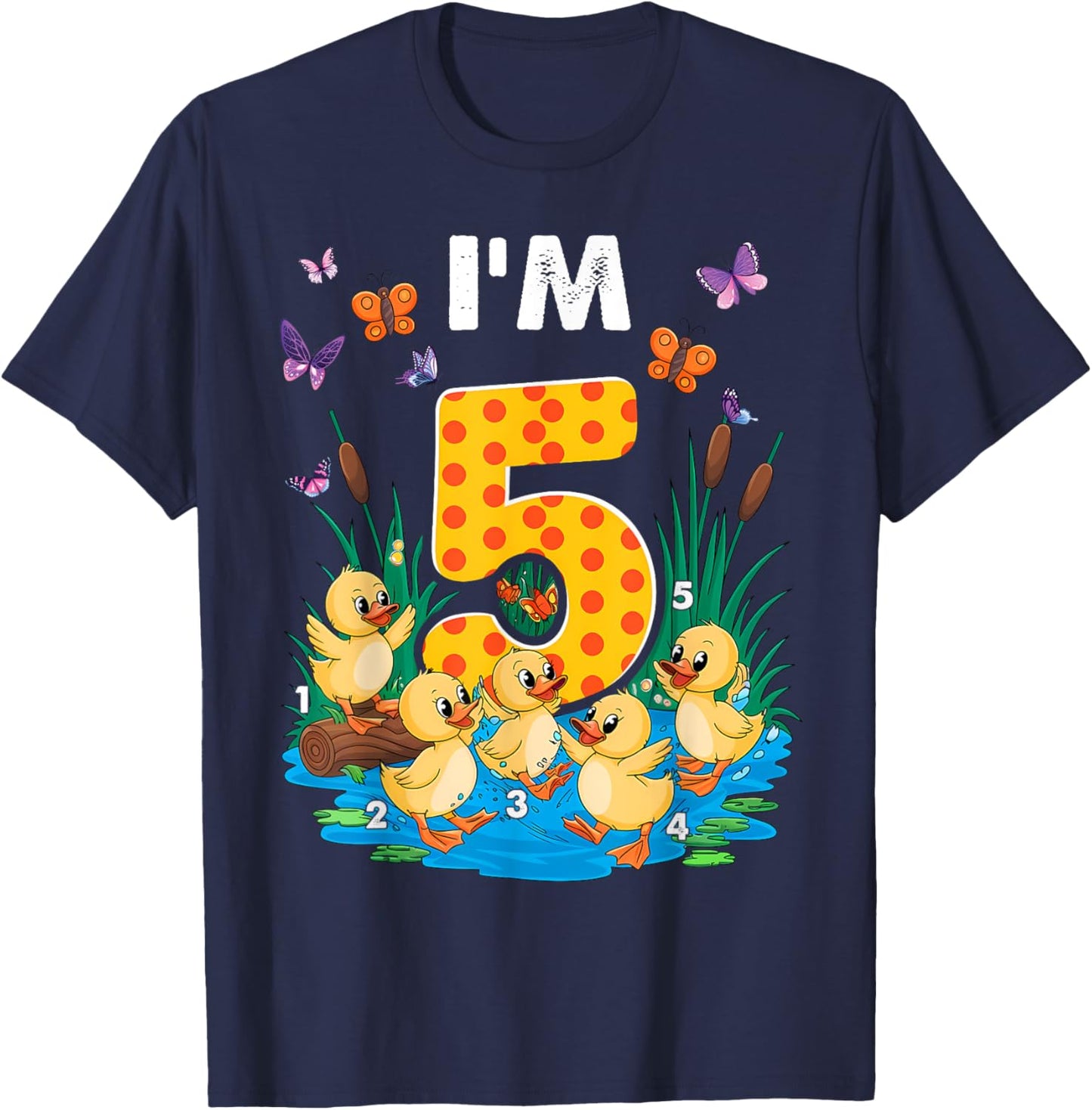 Five Little Ducks Kids Nursery Song 5th Birthday 5 Year Old T-Shirt - T-Shirt | Navy