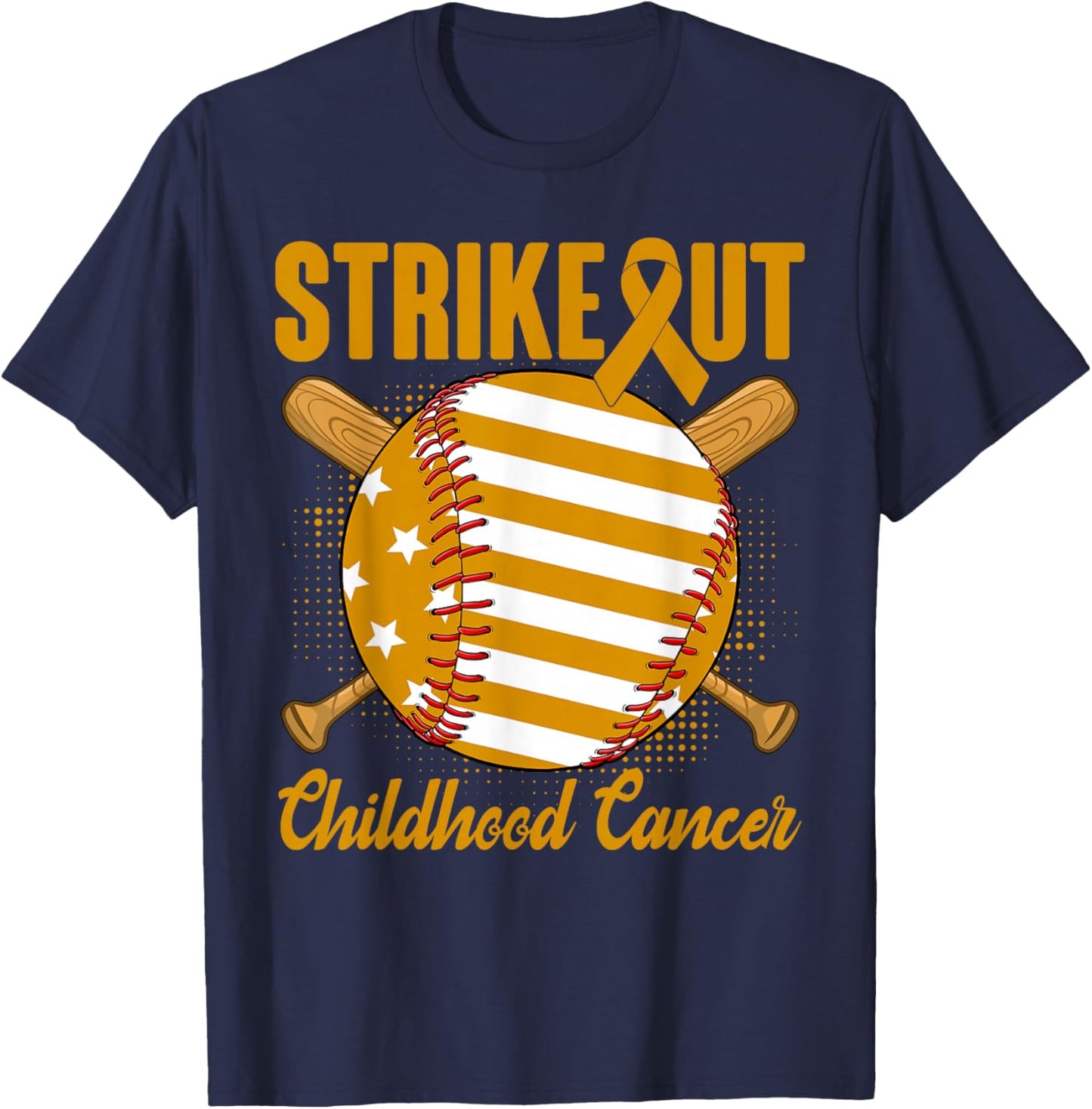 Strike Out Childhood Cancer Awareness Baseball Gold Ribbon T-Shirt - T-Shirt | Navy