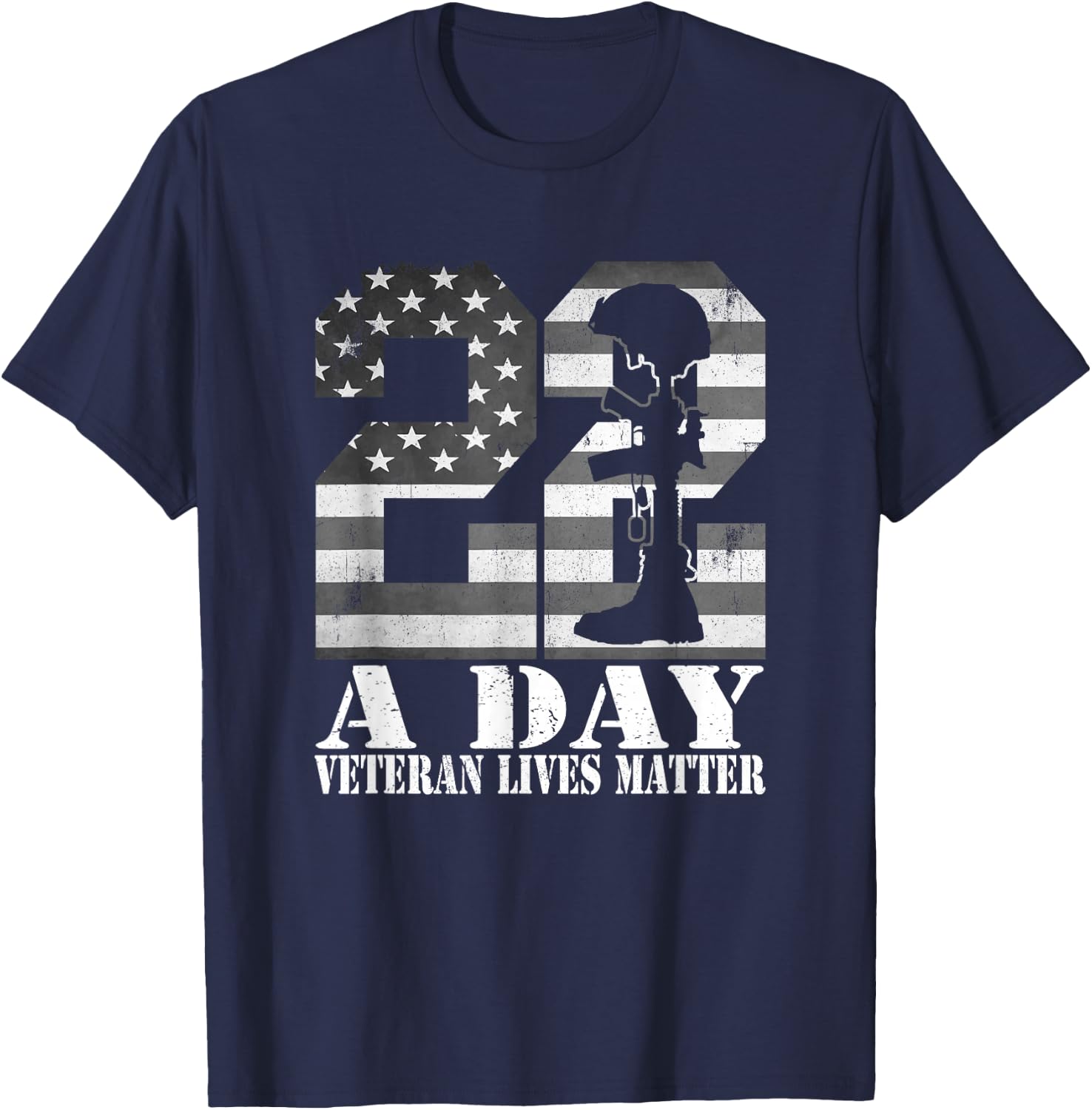 22 A Day Veteran Lives Matter American Flag Military Veteran T-Shirt - T-Shirt | Navy