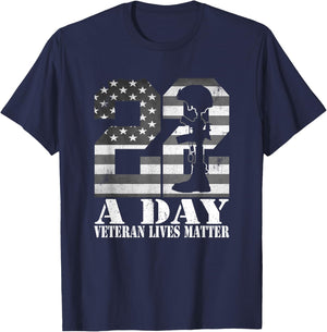 22 A Day Veteran Lives Matter American Flag Military Veteran T-Shirt - T-Shirt | Navy