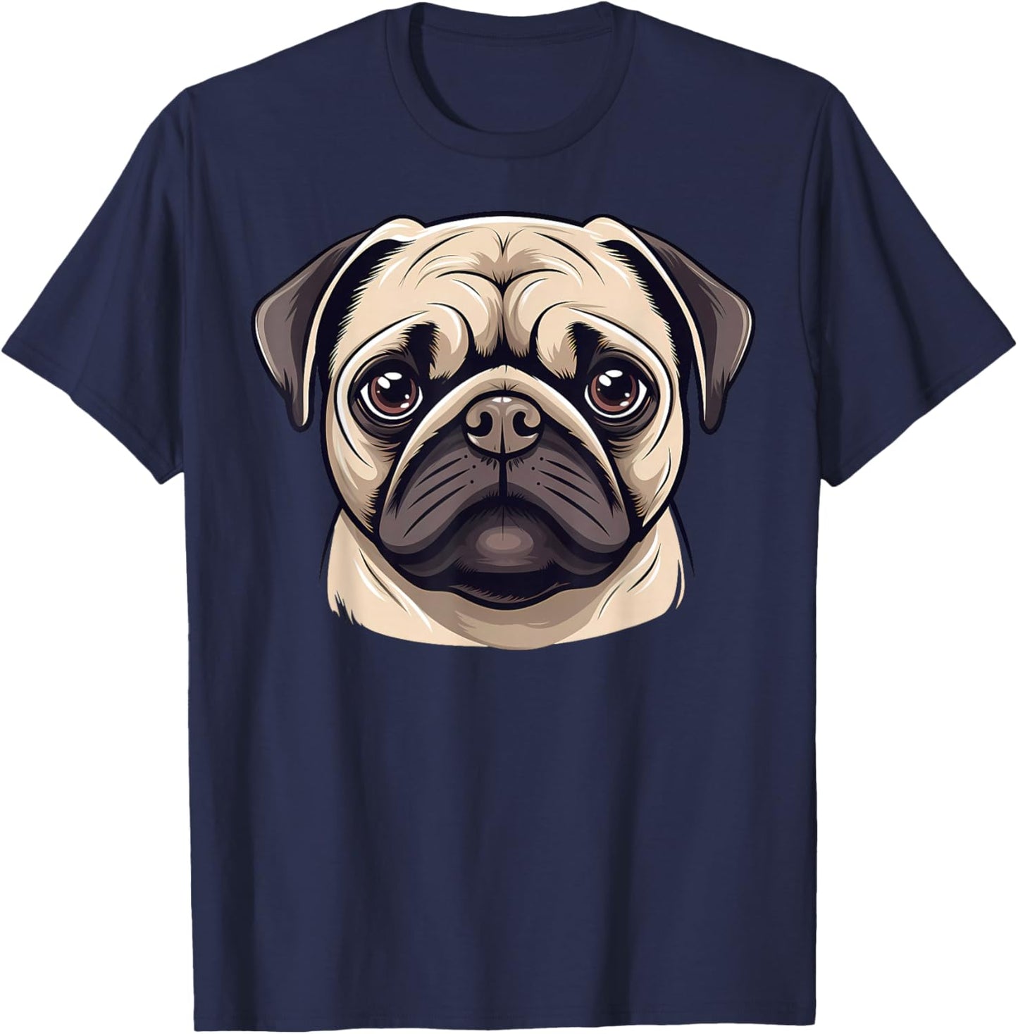 Cute Pug Face Cartoon Puppy Dog Lover T-Shirt - T-Shirt | Navy