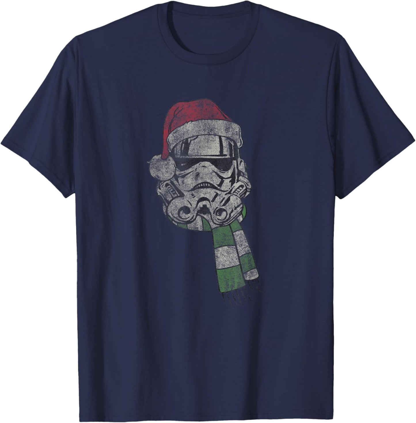 Star Wars Christmas Stormtrooper Santa Hat Distressed Logo T-Shirt - T-Shirt | Navy