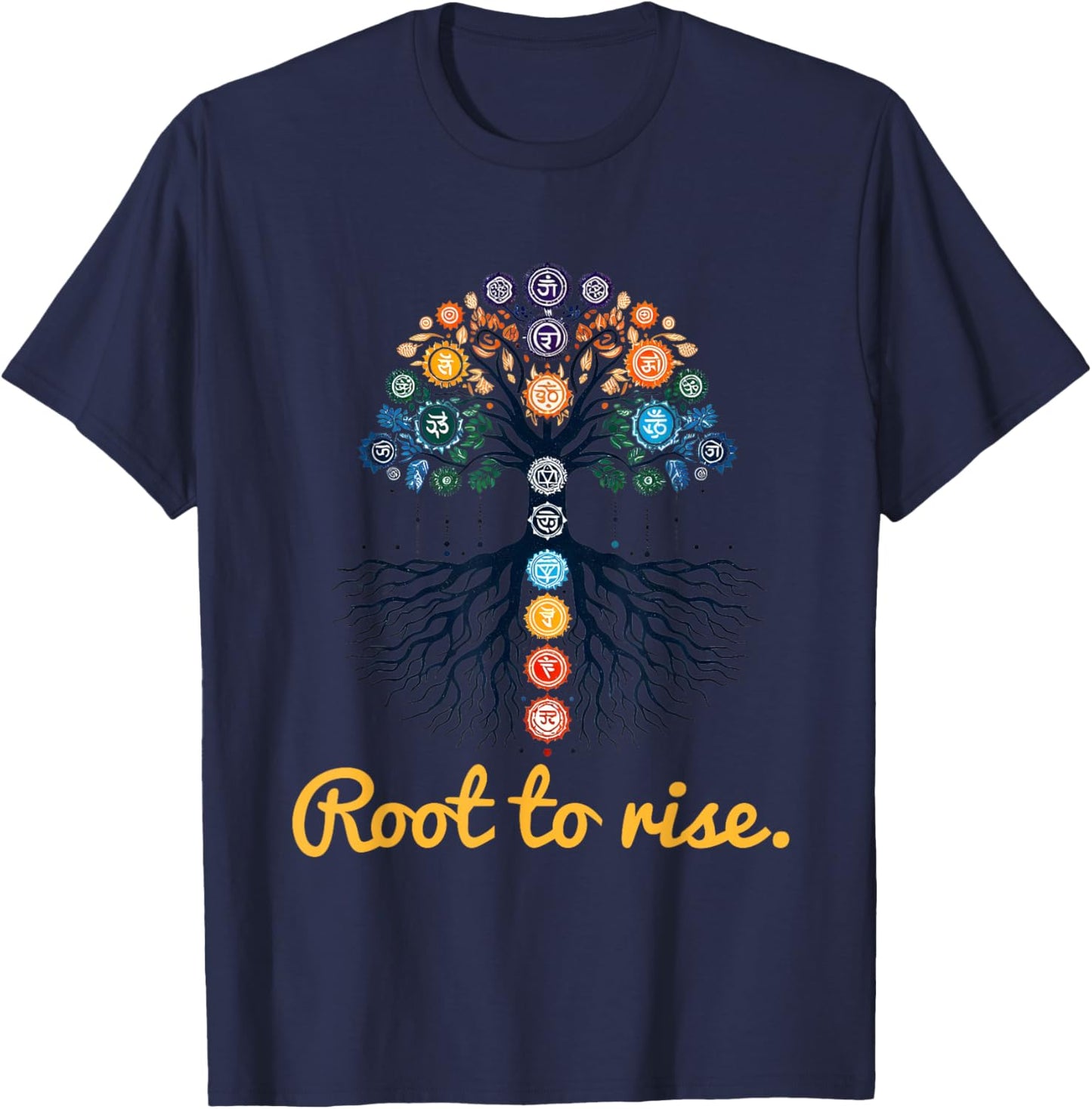 Tree Chakras ~ Root to Rise ~ Zen Yoga Chakra Meditation ~ T-Shirt - T-Shirt | Navy
