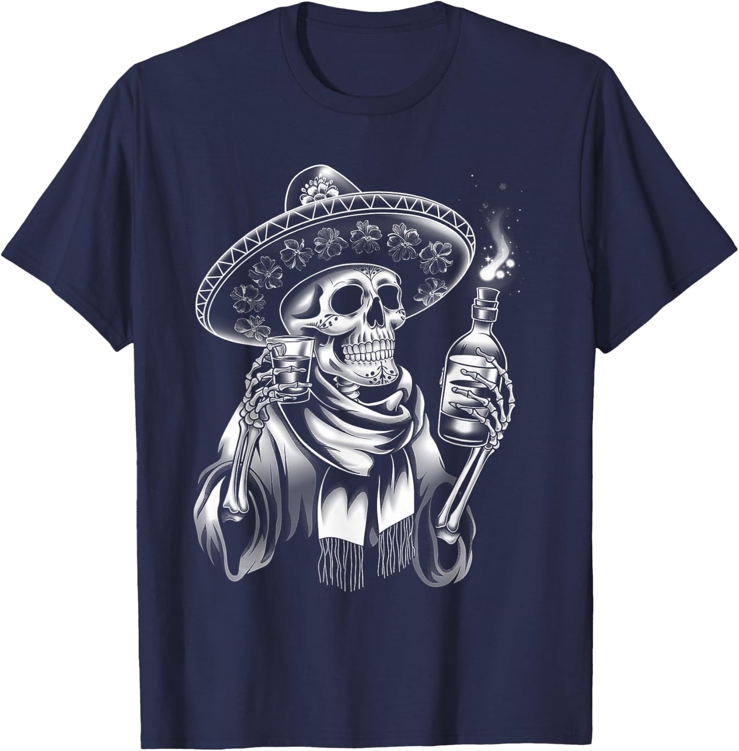 Mexico Vintage Skeleton Tequila Dia De Los Muertos Mexican T-Shirt - T-Shirt | Navy