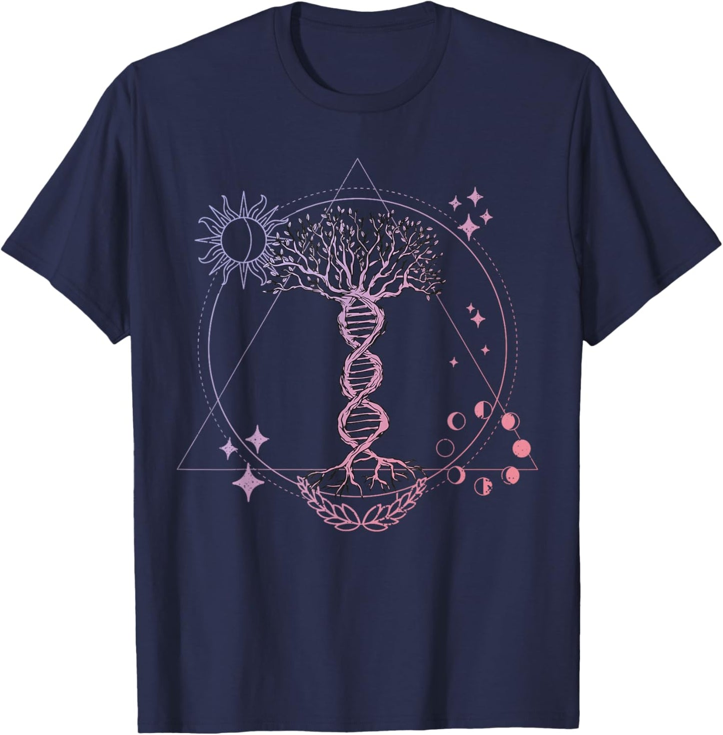 Triangle Phases Moon and Tree Life DNA - Esoteric Geometry T-Shirt - T-Shirt | Navy