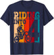 Riding Into 4 Years Old 4th Birthday Boy Dirt Bike Party T-Shirt - T-Shirt | Navy