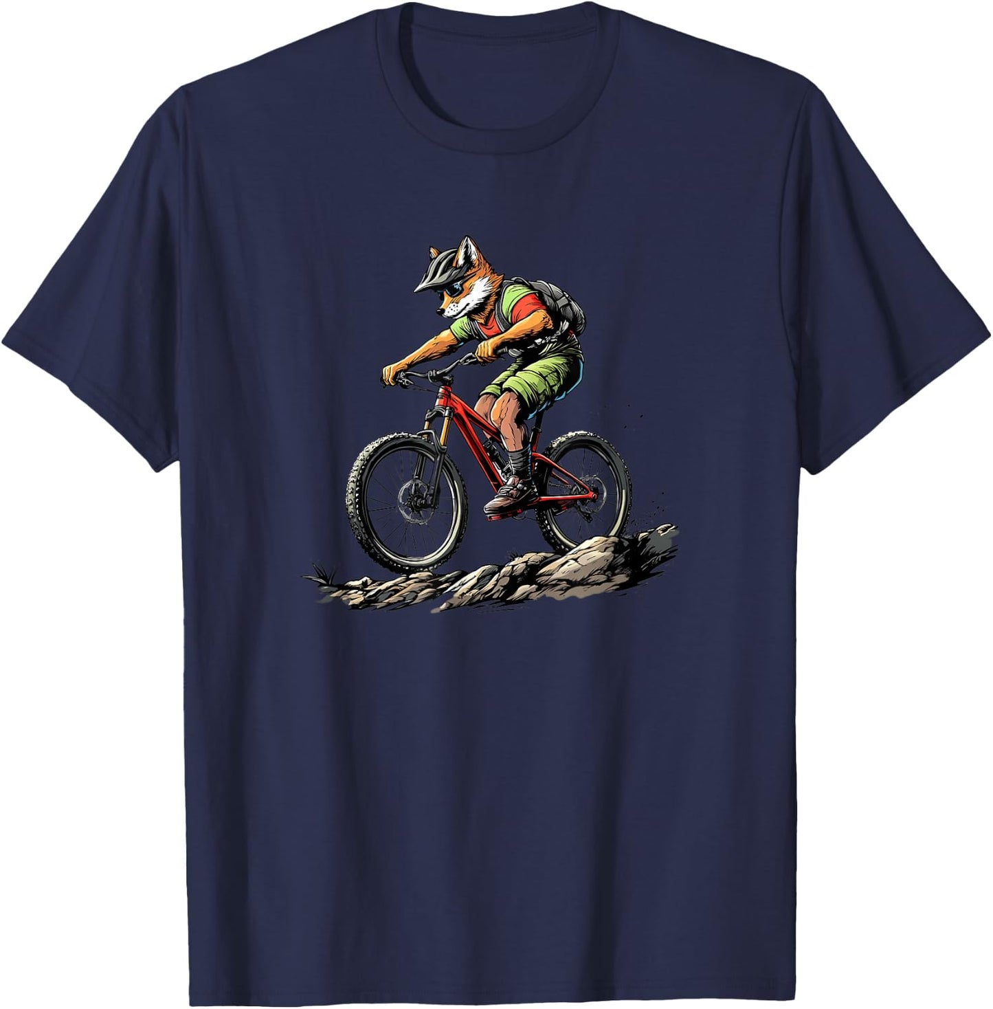 Fox on a Mountain Bike Adventure Ride Animal T-Shirt - T-Shirt | Navy