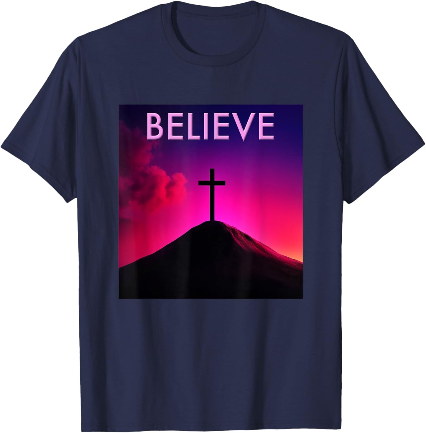Believe Christian Cross Faith Jesus Christ Men Women Kids T-Shirt - T-Shirt | Navy