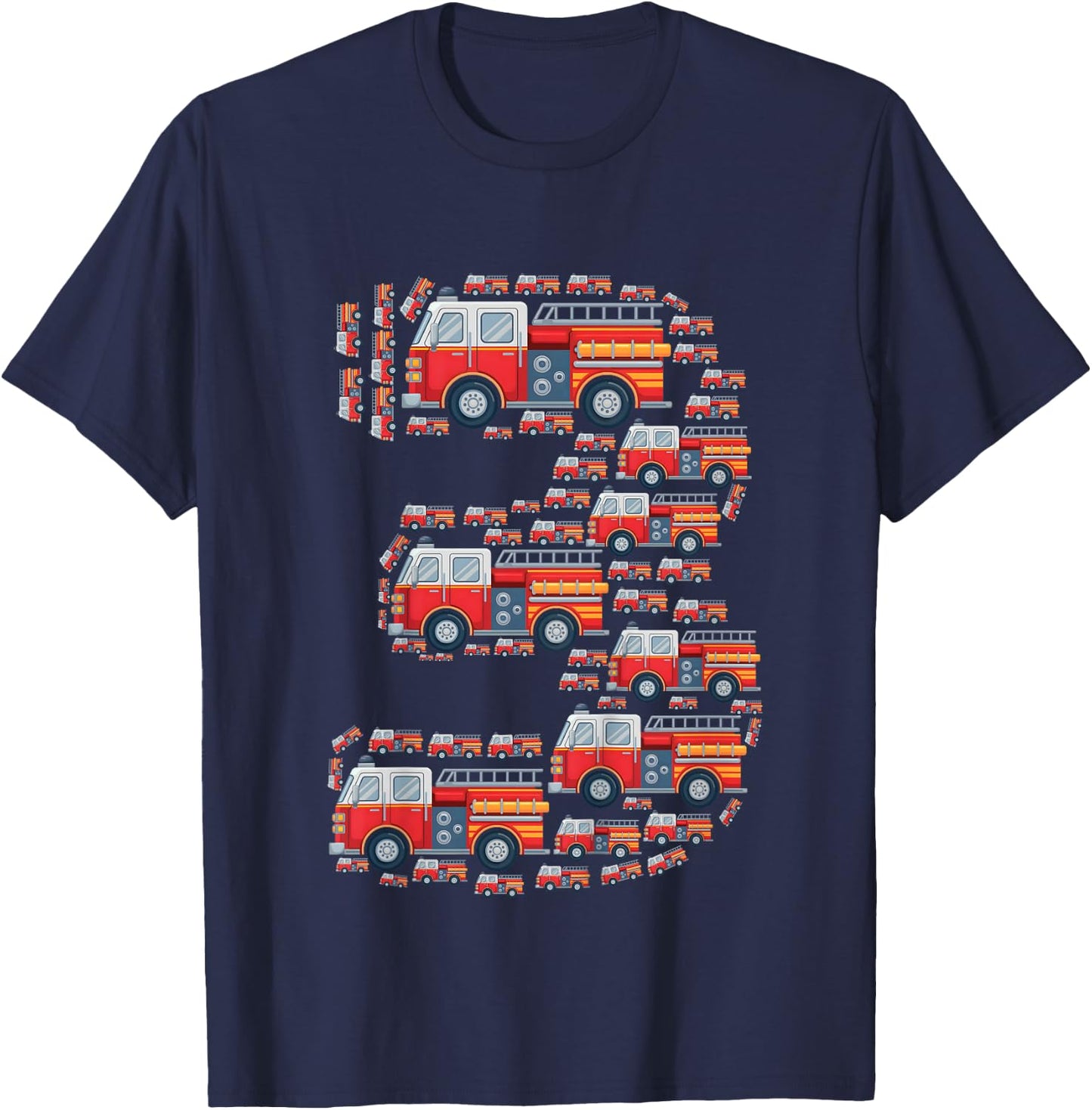 Kids Fire Truck 3rd Birthday Boy 3 Year Old Toddler Firefighter T-Shirt - T-Shirt | Navy