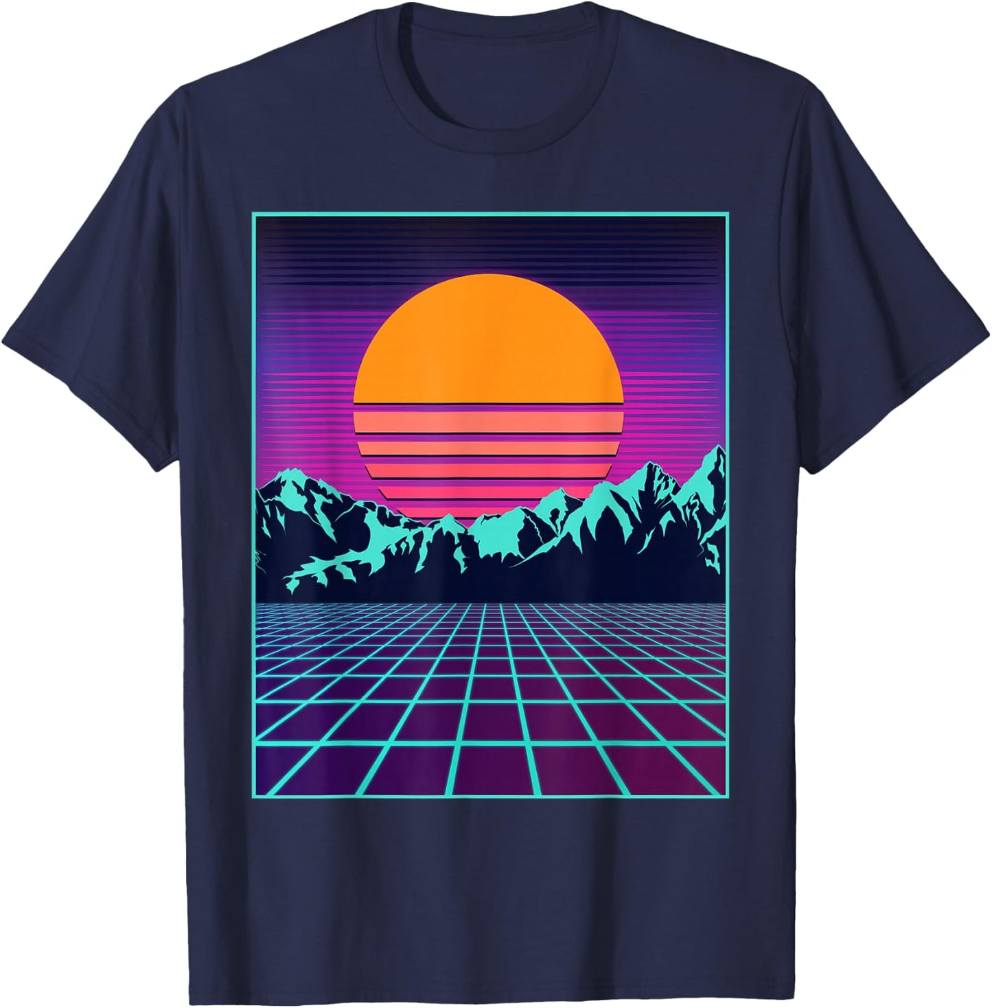 Retro 80s Aesthetic Vaporwave Outrun Style Sun T-Shirt - T-Shirt | Navy