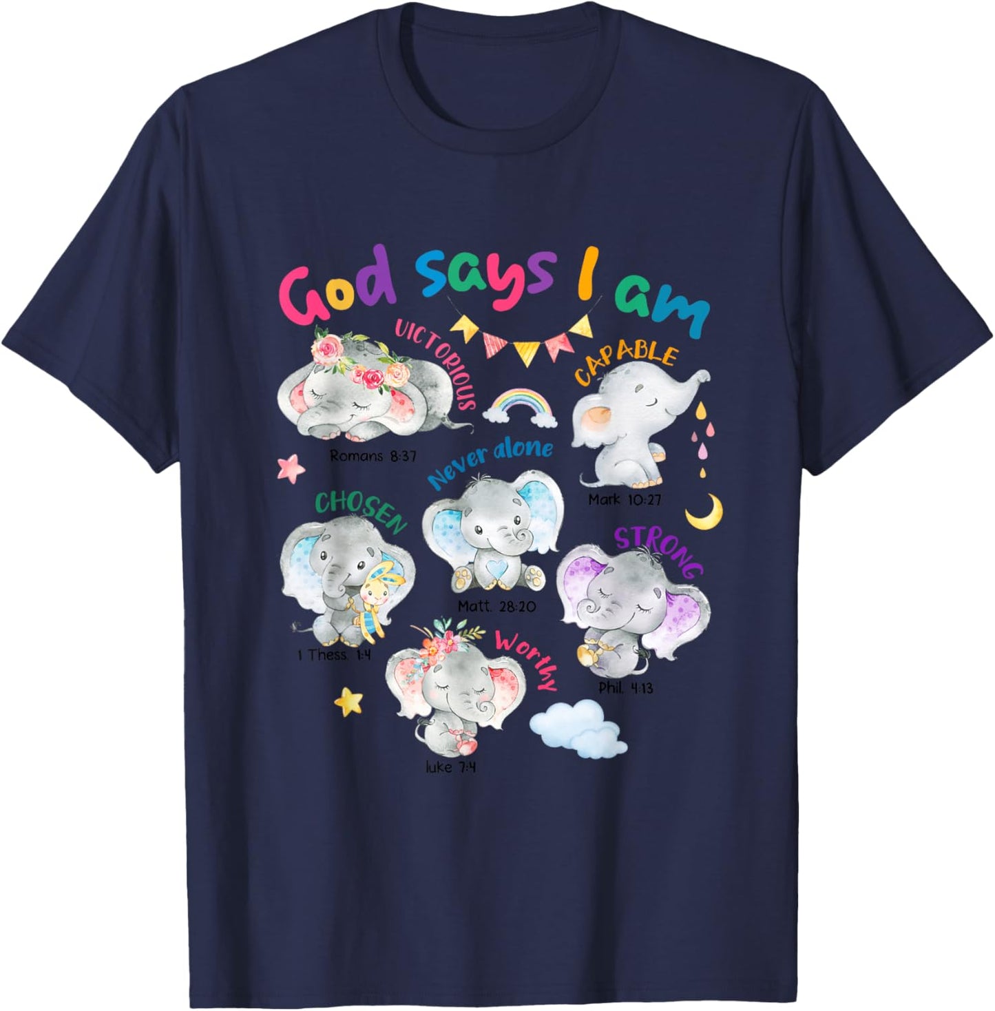 God Says I Am Cute Elephant Bible Verse Kids Toddler Girls T-Shirt - T-Shirt | Navy
