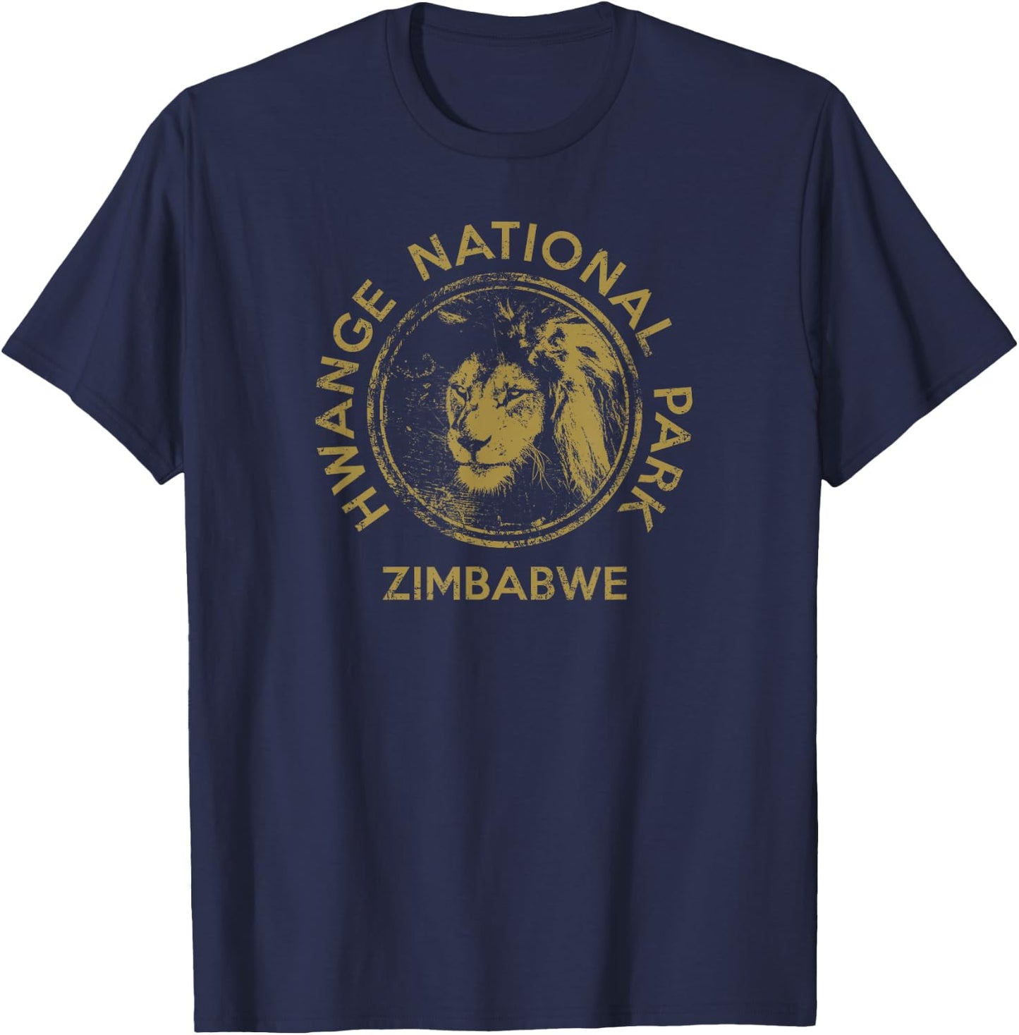 Zimbabwe Lion Hwange National Park African Safari T-Shirt - T-Shirt | Navy