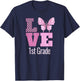Love 1st Grade Purple Butterfly First Grade Teacher T-Shirt - T-Shirt | Navy