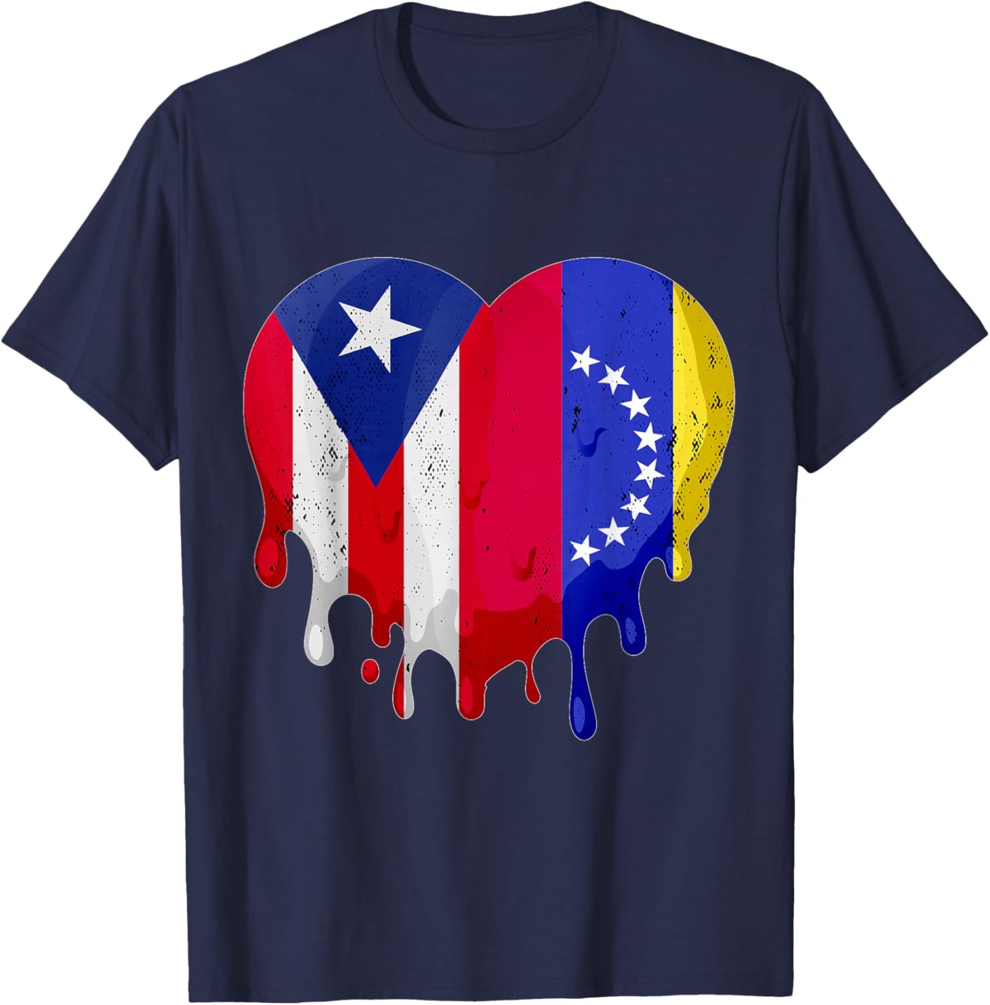 Puerto Rico Venezuela Flag Heart Grown Patriot Country T-Shirt - T-Shirt | Navy