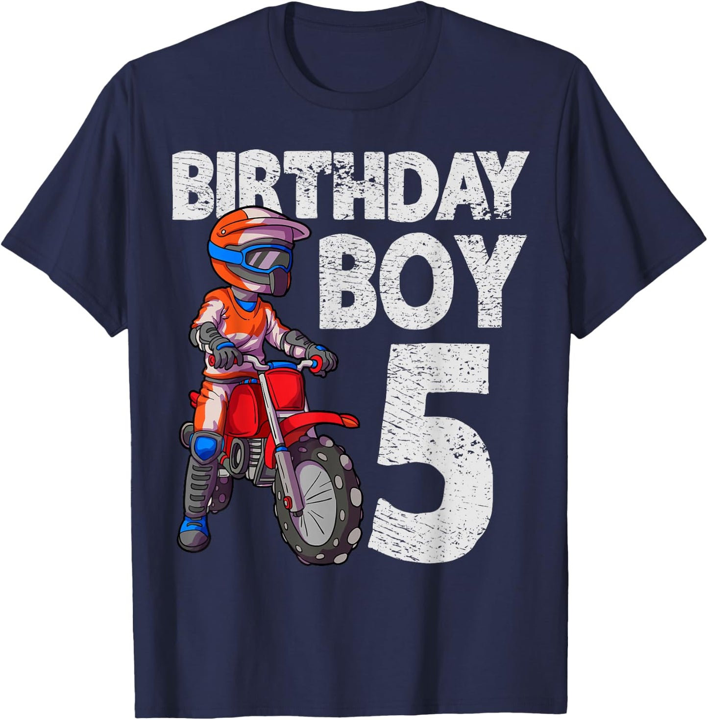 Motocross 5th Birthday Kids MX 5 Year Old Dirt Bike Birthday T-Shirt - T-Shirt | Navy