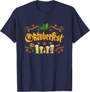 Oktoberfest Fall Autumn Leaves German Costume Women Men Kids T-Shirt - T-Shirt | Navy
