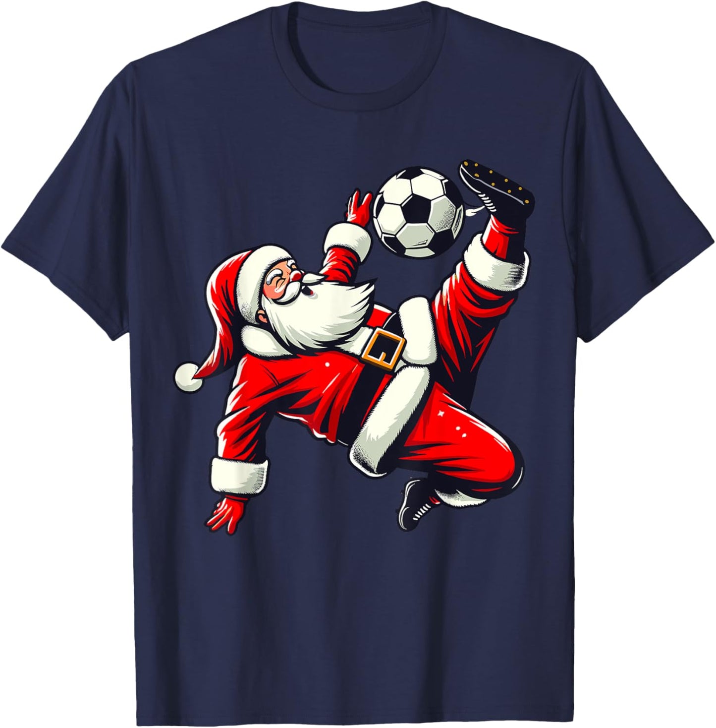 Santa Plays Soccer Bicycle Kick, Christmas Women Men Kids T-Shirt - T-Shirt | Navy