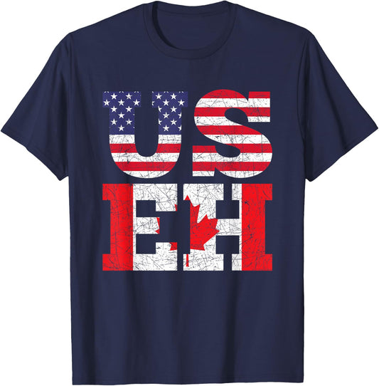 USA Flag Canadian Flag Canada Lovers Canada T-Shirt - T-Shirt | Navy