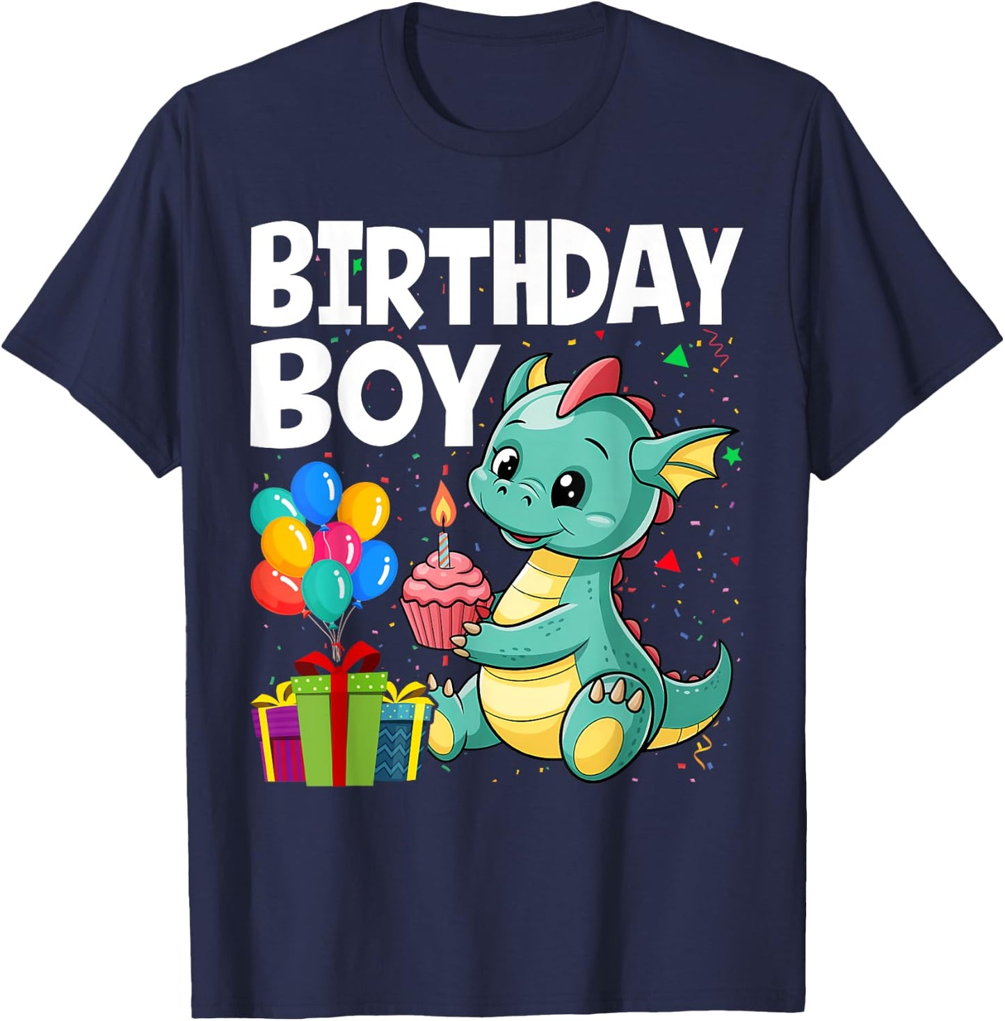 Birthday Boy Dragon Theme Cupcake Candle Fire T-Shirt - T-Shirt | Navy