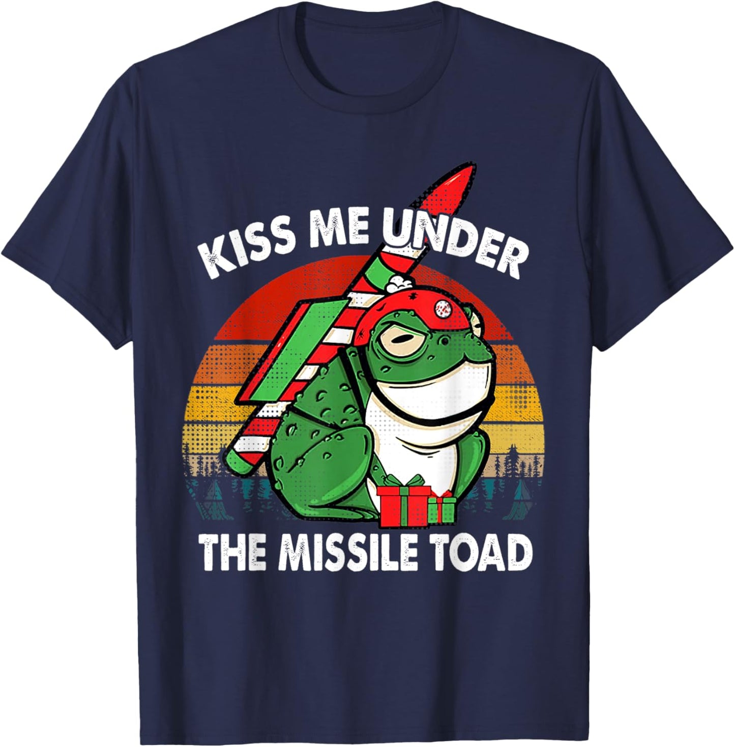 Retro Kiss Me Under The Missile Toad Funny Xmas Holiday T-Shirt - T-Shirt | Navy