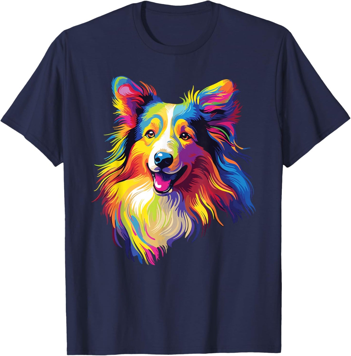 Watercolor Colorful Collie Dogs T-Shirt - T-Shirt | Navy