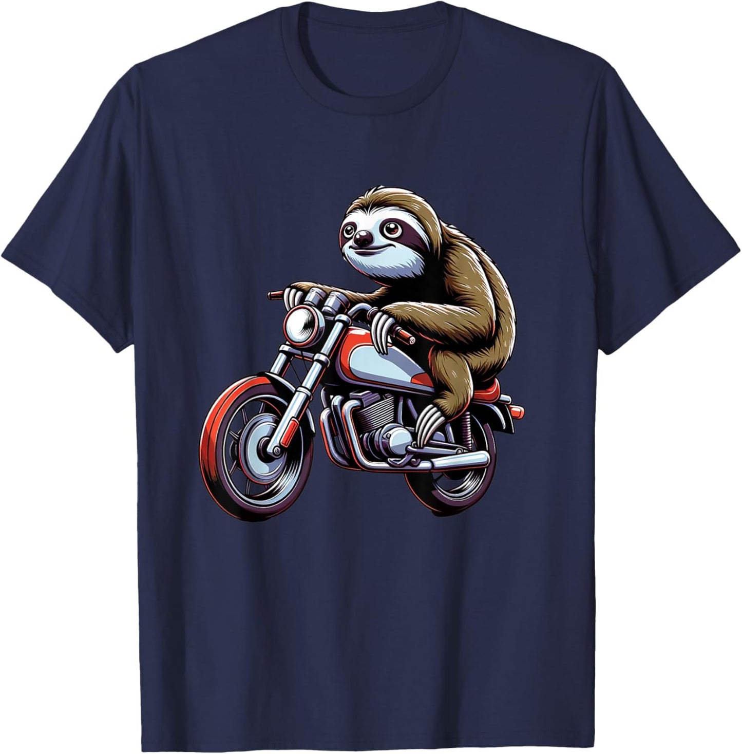 Sloth rides a Motorcycle for a Motorcycle Rider Sloth Fan T-Shirt - T-Shirt | Navy