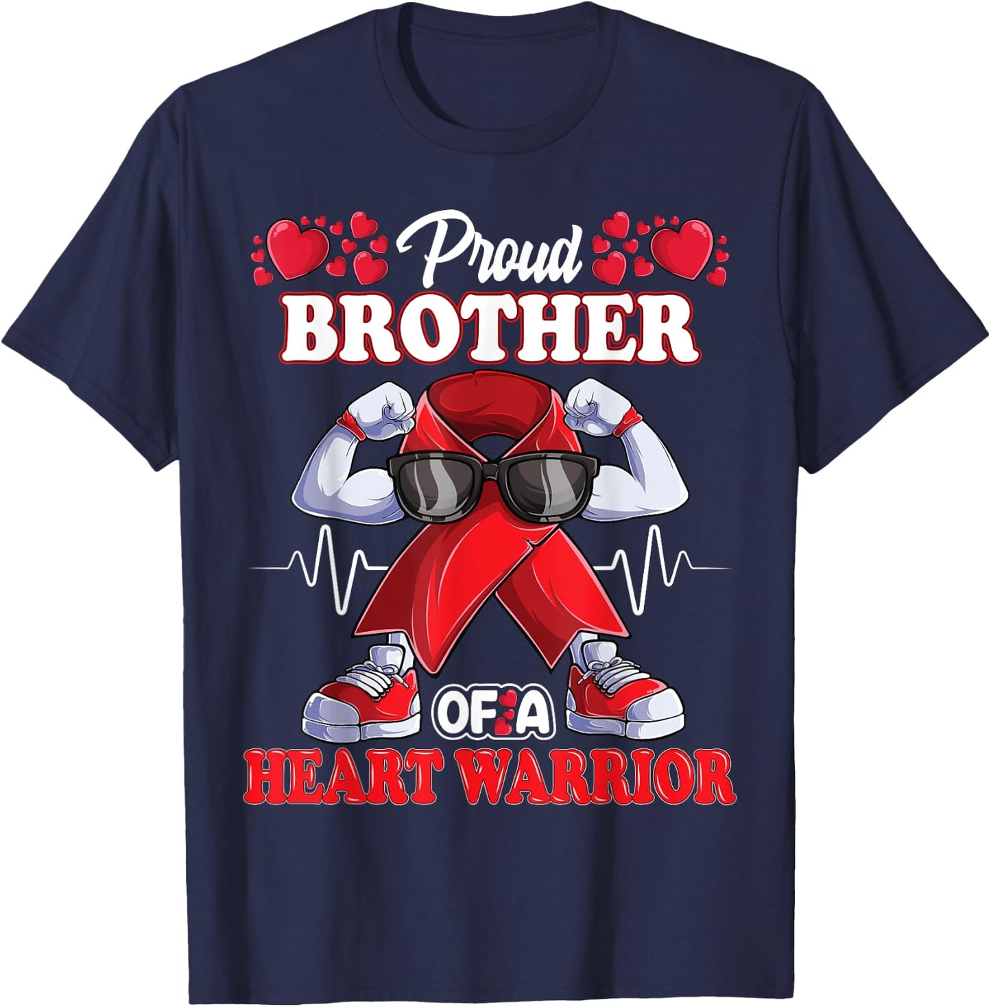 Proud Brother of a Heart Warrior CHD Awareness red ribbon T-Shirt - T-Shirt | Navy
