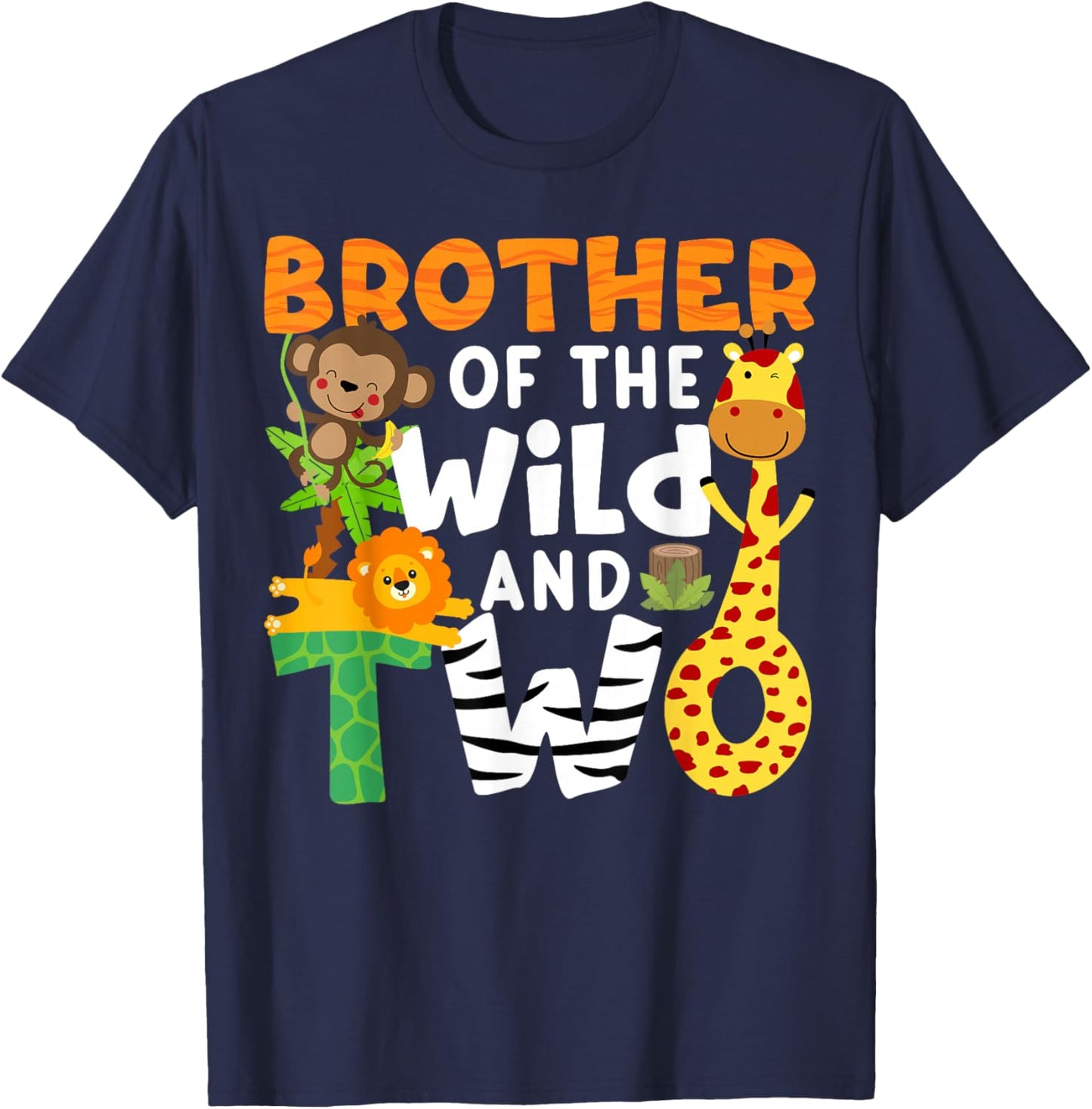 Brother Of The Wild and Two 2nd Theme Safari Jungle Animals T-Shirt - T-Shirt | Navy