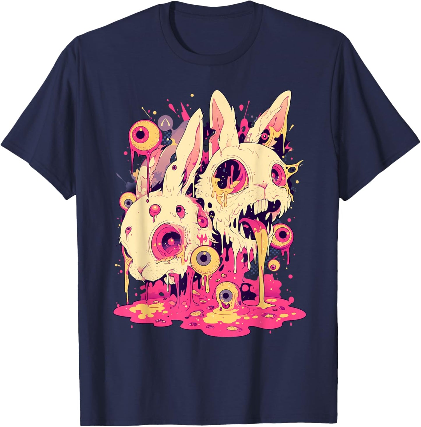 Psychedelic Creepy Horror Bunny Rabbit Goth Horror Weirdcore T-Shirt - T-Shirt | Navy