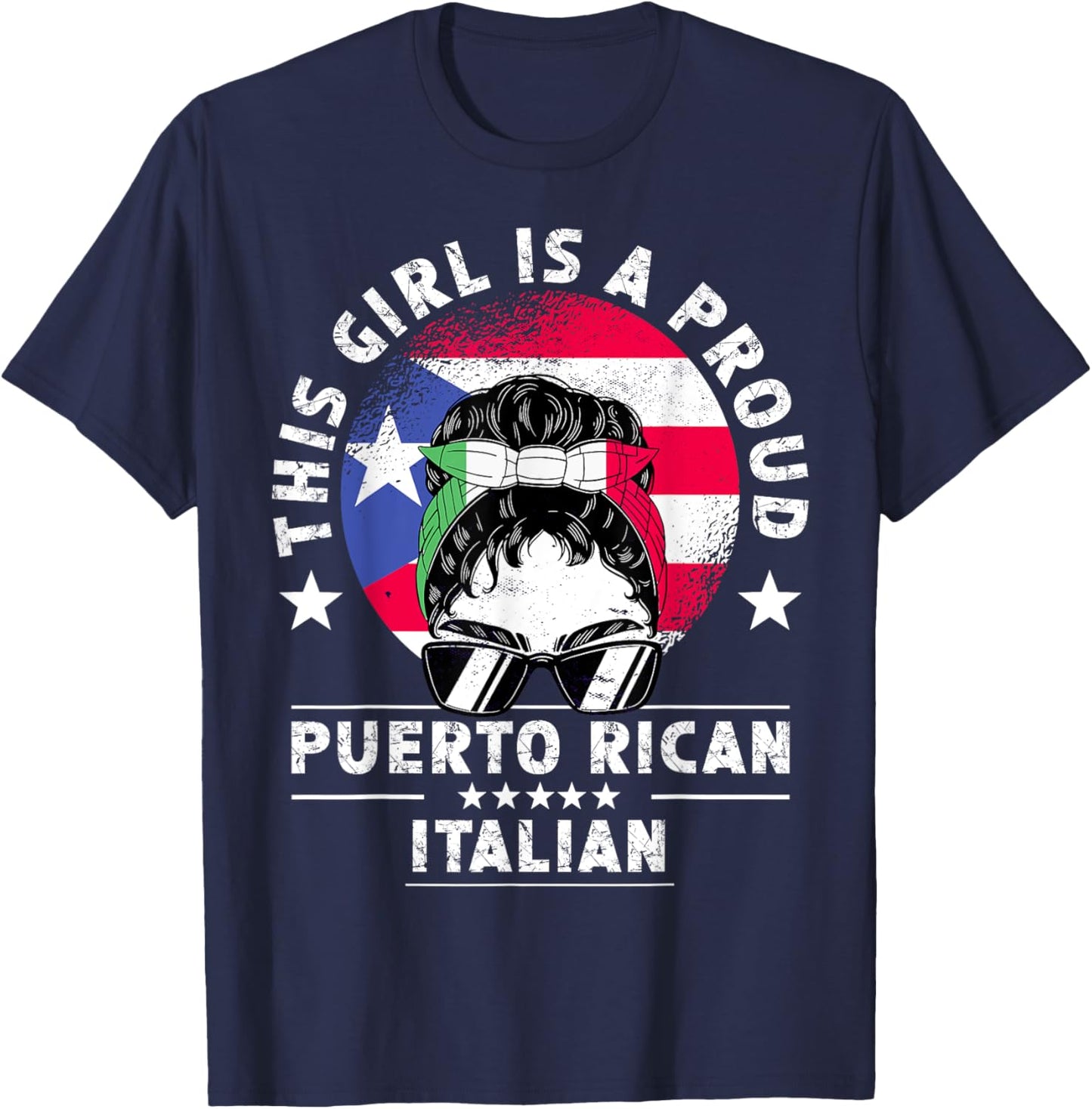 Puerto Rico Flag Italy Grown Women Girl Pride T-Shirt - T-Shirt | Navy