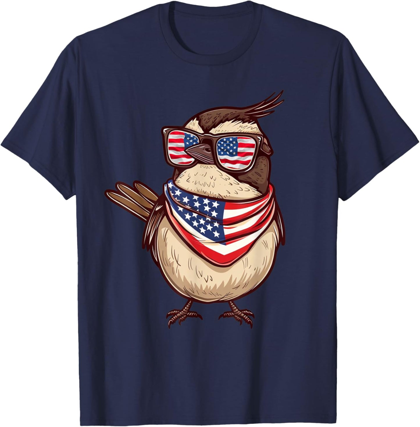 Carolina Wren USA Flag Patriotic Sunglasses 4th Of July Women Men T-Shirt - T-Shirt | Navy