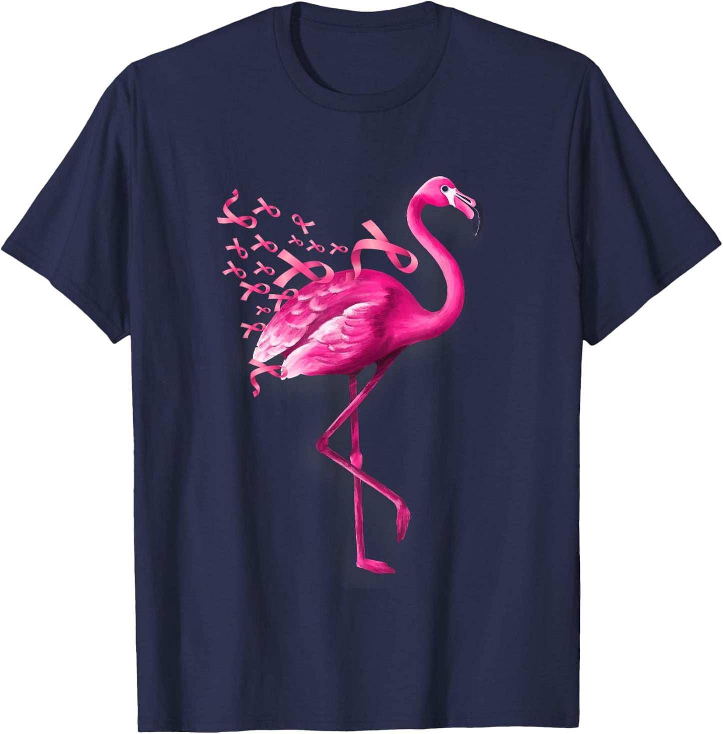 Pink Bird Flamingo Breast Cancer Awareness T-Shirt - T-Shirt | Navy