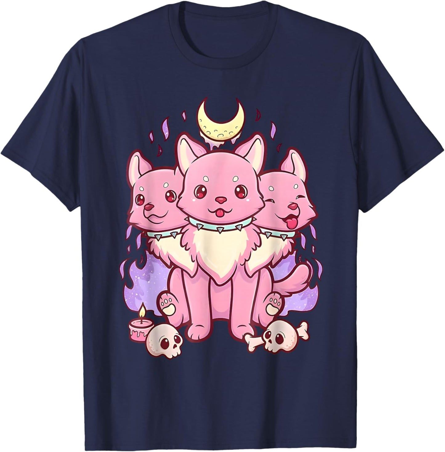 3 Headed Dog Kawaii Pastel Goth Cute Creepy Occult Cerberus T-Shirt - T-Shirt | Navy