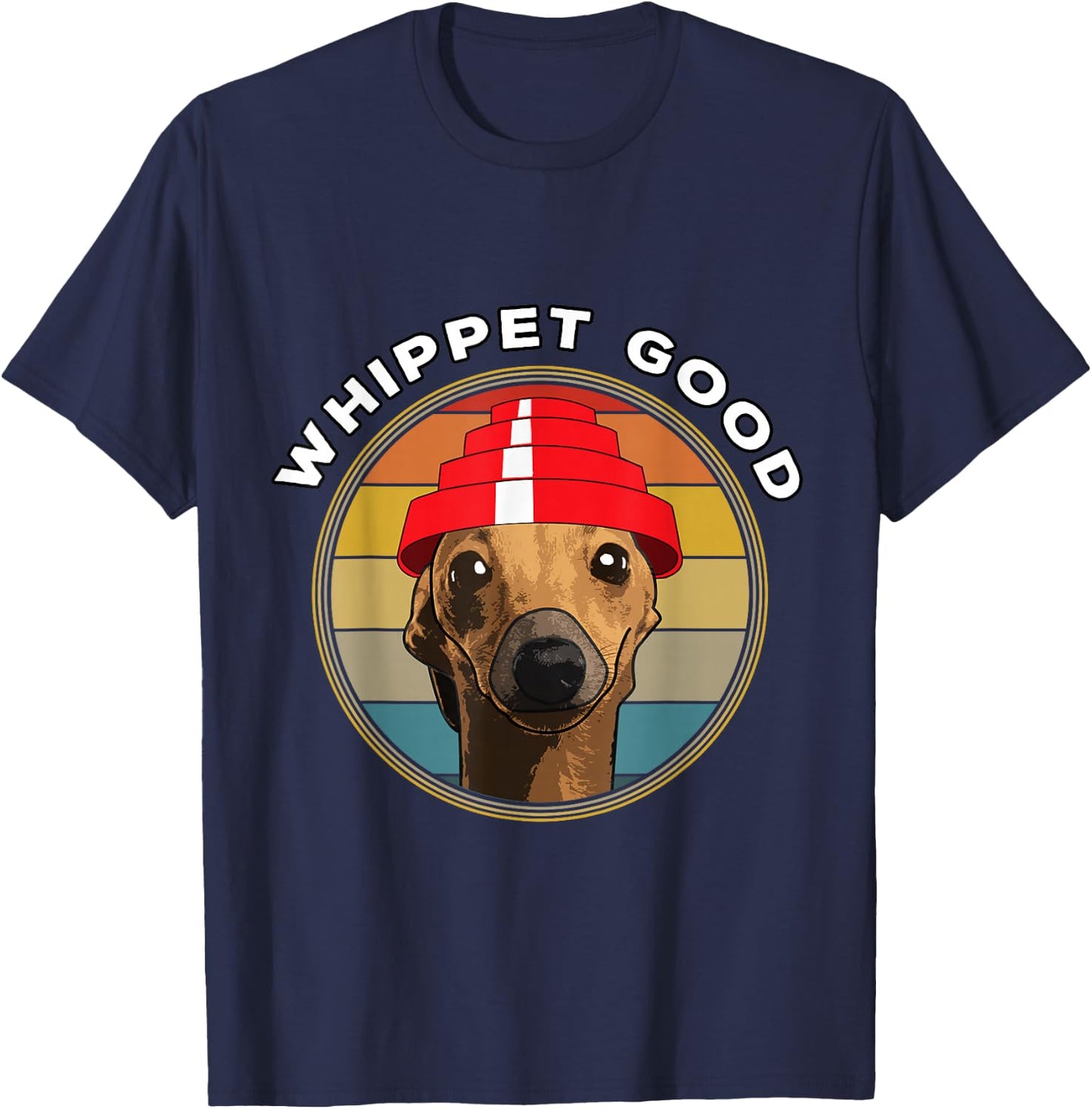 Whippet Good Funny 80's Music Dog Design T-Shirt - T-Shirt | Navy