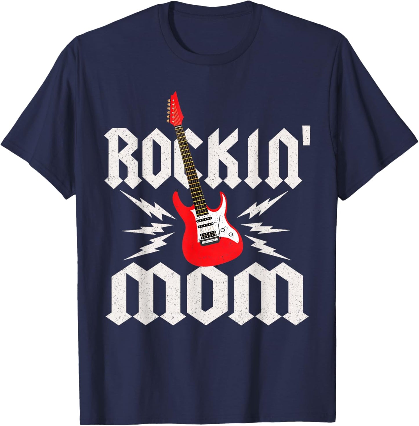 Mom Rockin One Birthday Family Matching Rock Guitar T-Shirt - T-Shirt | Navy