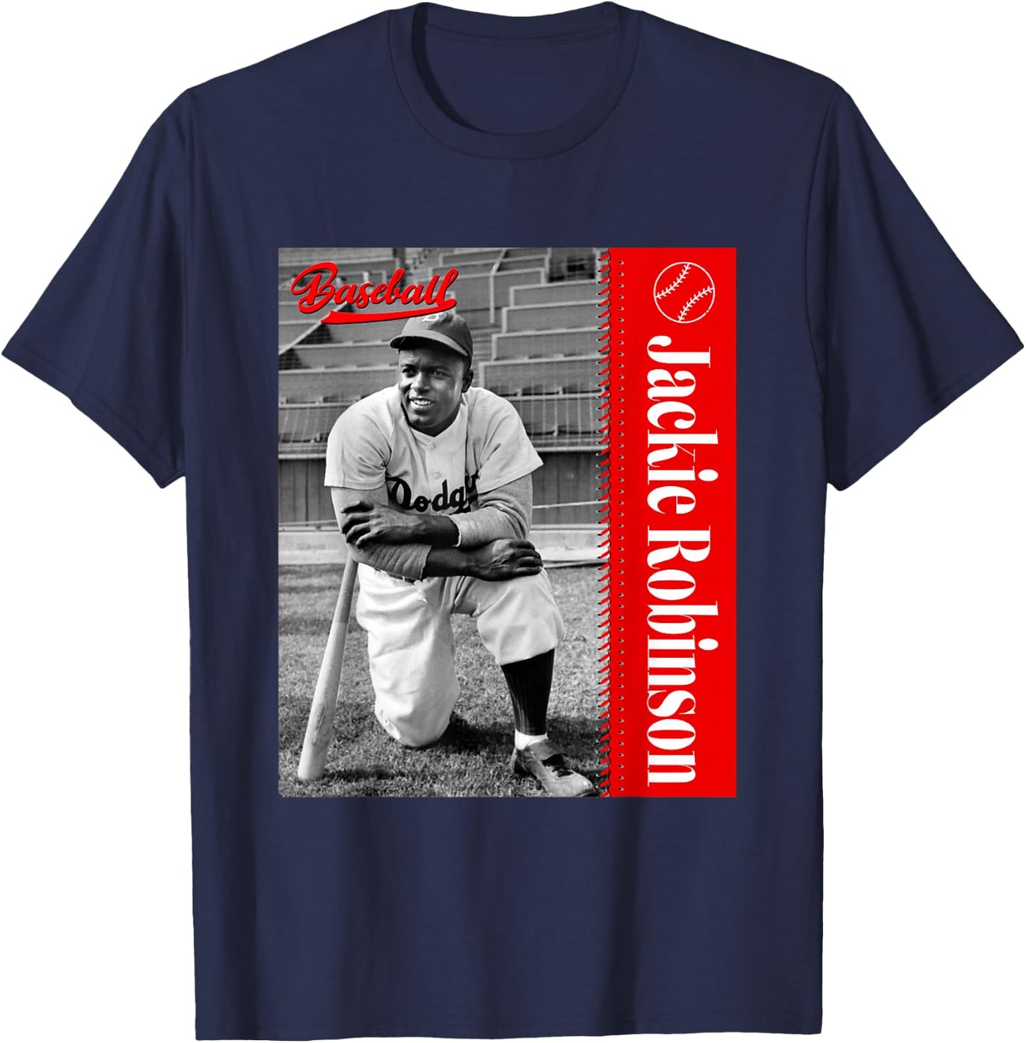 Jackie Robinson_Baseball_077 T-Shirt - T-Shirt | Navy
