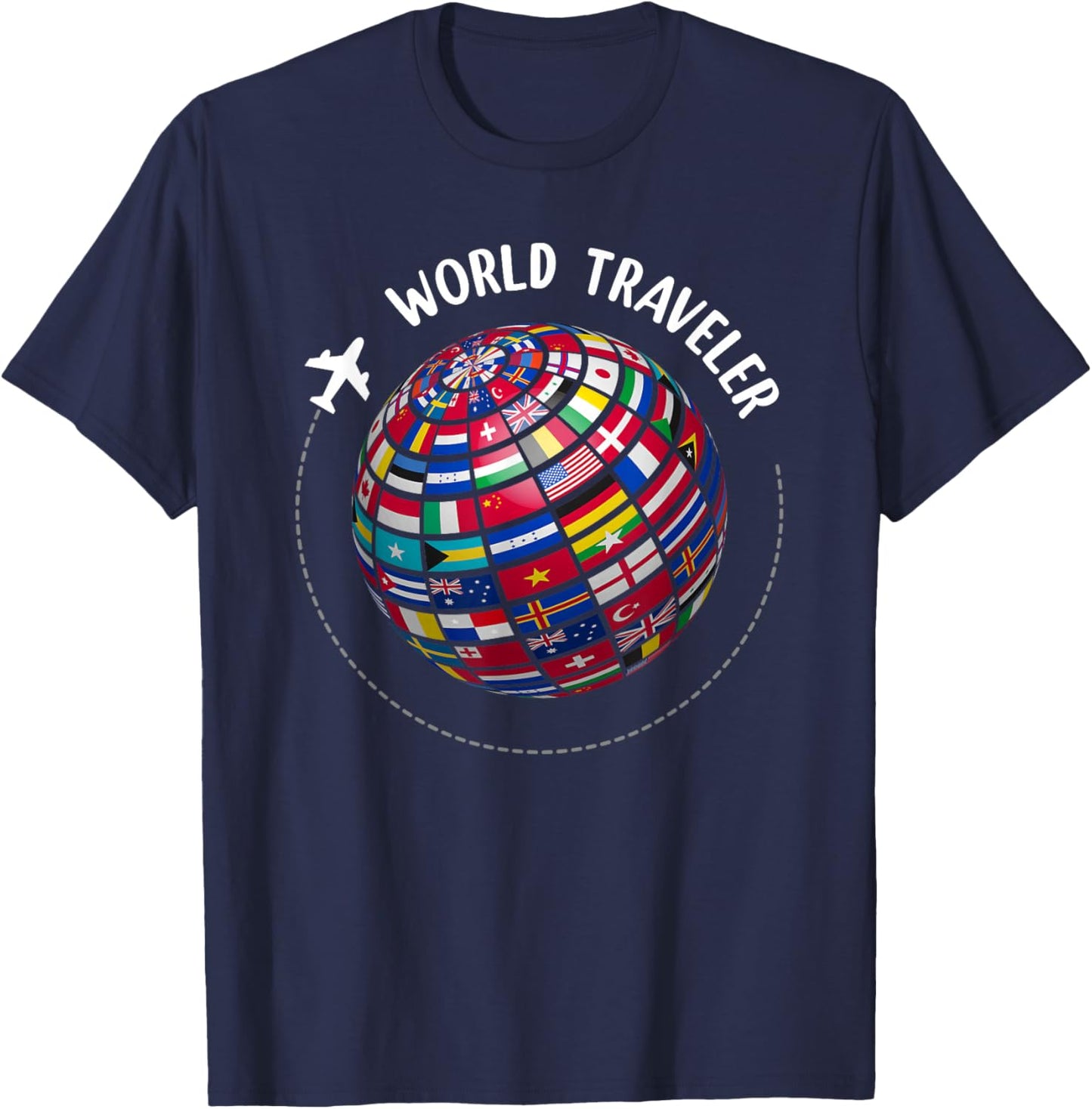 Traveler World Map, World Flags, Country Map , Black, S T-Shirt - T-Shirt | Navy