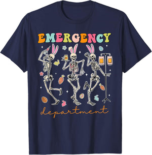 Skeleton Dancing Easter Emergency Department Er Nurse T-Shirt - T-Shirt | Navy