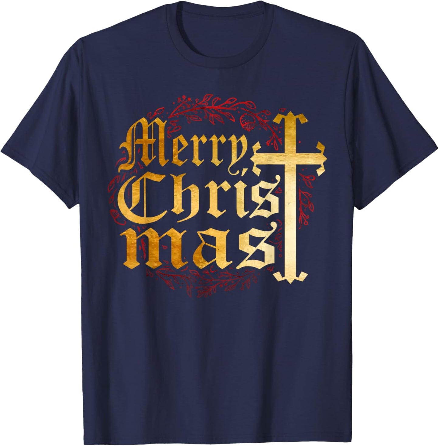 Merry Christmas Christian Cross Religious Family Matching T-Shirt - T-Shirt | Navy