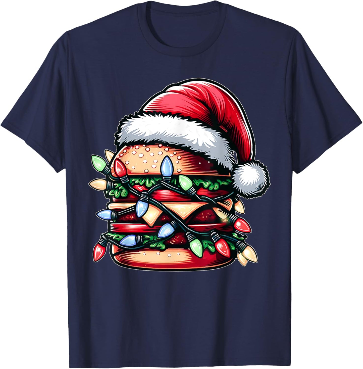 Burger Hamburger Christmas Hat Xmas T-Shirt - T-Shirt | Navy