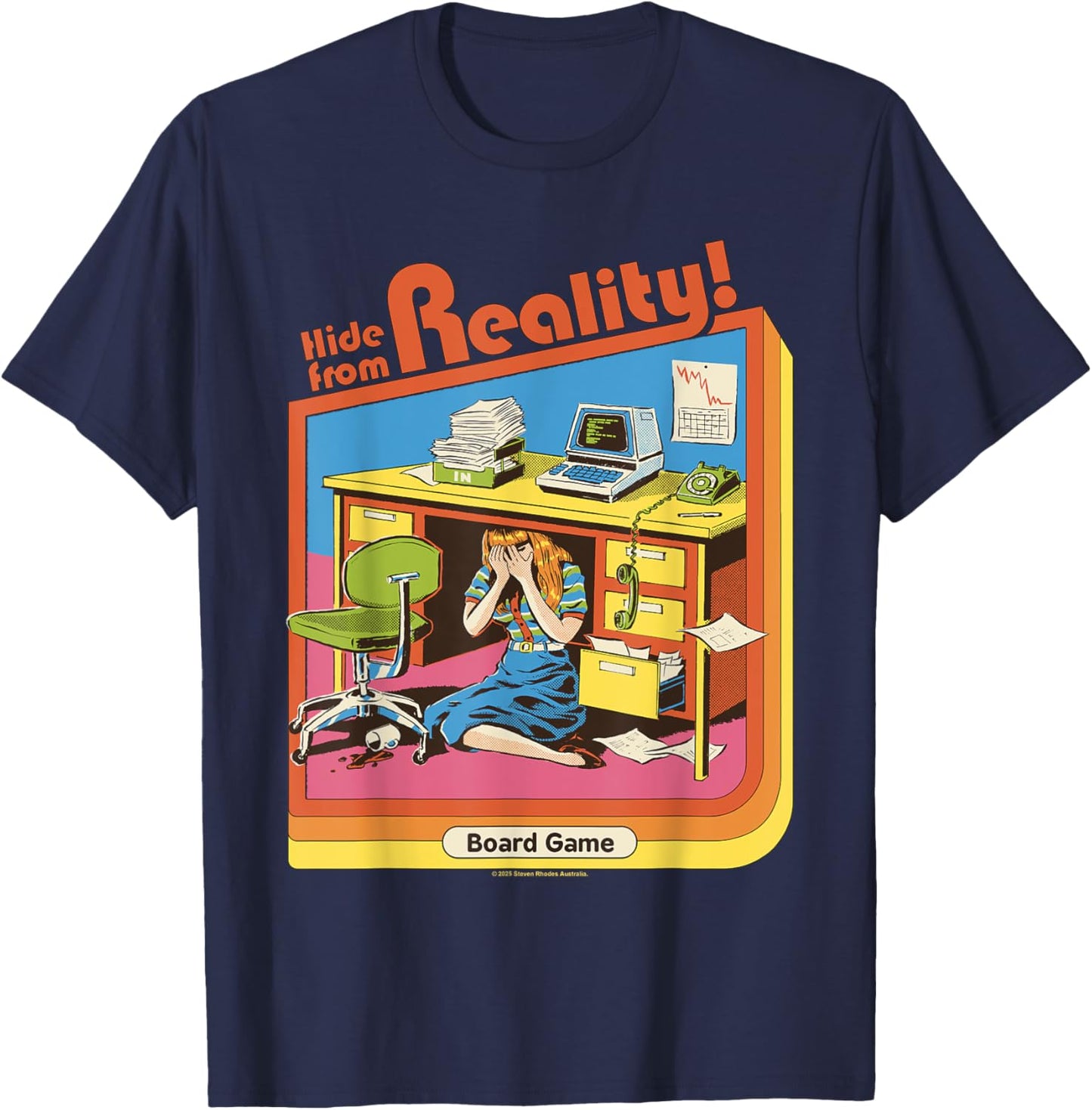 Hide from Reality Sarcastic Retro Vintage Funny Adult Humor T-Shirt - T-Shirt | Navy